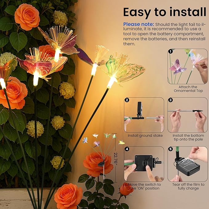 Solar Garden Lights,Swaying Butterfly Lights Outdoor Decorative,6pack Warm White LED Solar Lights for Outside Yard,Lawn,Patio,Pathway Decoration Gardening Gifts Suncket