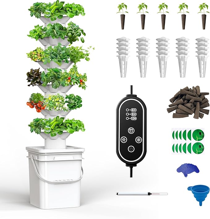 Vertical Hydroponics Growing System Kit, Indoor Outdoor Gardening System Kits, Herb & Fruits Growing Hydroponic Tower, 6 Layers (36 Pods) sjzxuv
