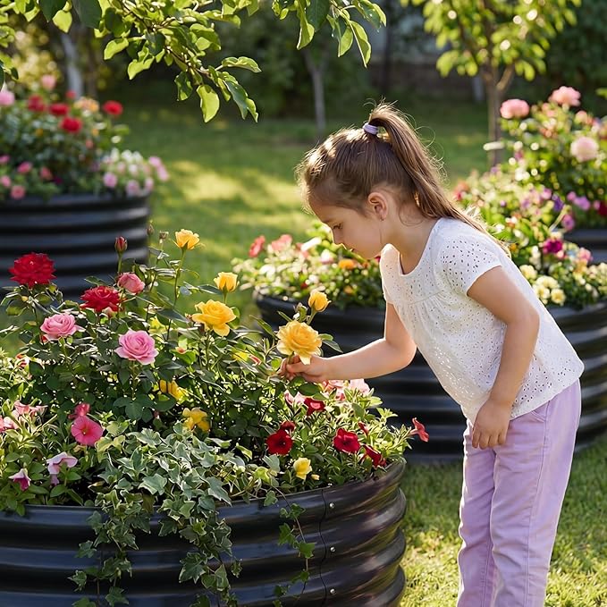 AHEONLAR 3 Pack 2x2x1 ft Round Galvanized Raised Garden Bed Kit Round Metal Flower Box Large Planter Raised Beds Outdoor Garden for Planting,Fruit,Herb Black AHEONLAR