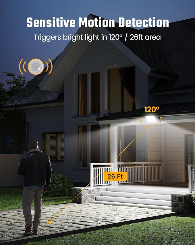 SUPERDANNY Solar Outside Lights with 113 Bright LEDs 7000K, Motion Sensor Outdoor Flood Lights Dusk to Dawn with 16ft Cable IP65 Waterproof, Security Light for Garden Barn Porch 2 Pack SUPERDANNY