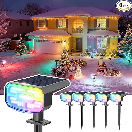 Color Changing Solar Spot Lights Outdoor Waterproof IP65,9 Lighting Modes Multicolor RGB Christmas Spotlight for Porches Yard Gardens Landscape Deconrations-6 Pack JEJOT