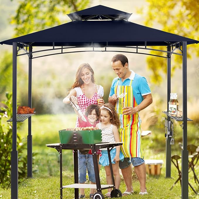 ABCCANOPY 8x5 Grill Gazebo - Outdoor BBQ Canopy Shelter with Led Light for Patio Backyard Grilling (Navy Blue) ABCCANOPY