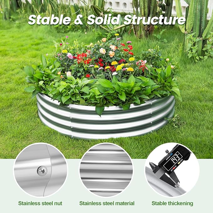 Land Guard 3×3×1ft Galvanized Raised Garden Bed Kit, Round Galvanized Planter Raised Garden Boxes Outdoor, Large Metal Raised Garden Beds for Vegetables, Silver LandGuard