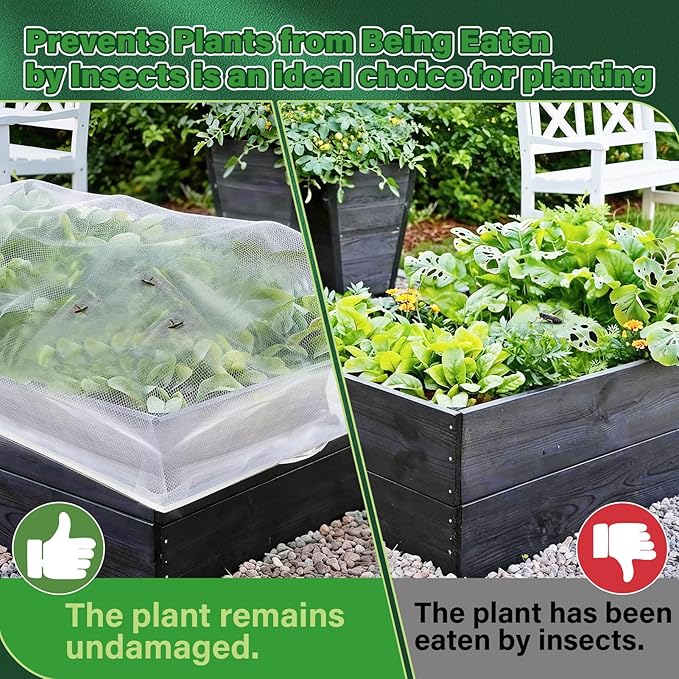 KEOHOL 3-Pack Garden Netting for Raised Beds, 59.1" × 27.6" × 17.7" Rectangular Plant Covers with Ultra-fine Mesh, UV Protected HDPE Plant Netting for Vegetables Flowers Fruits Rootora