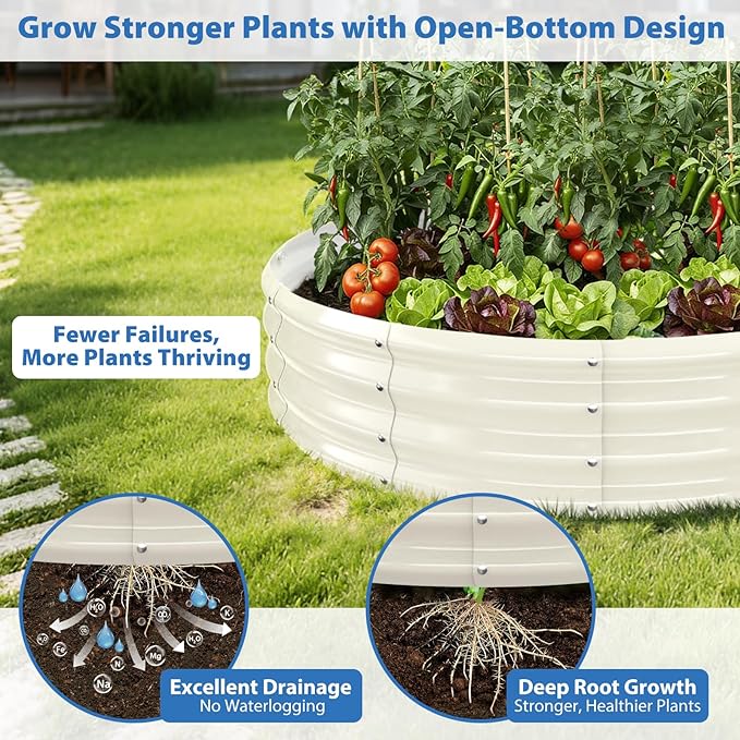 Round Galvanized Raised Garden Bed, 6x6FT, 12" Depth for Outdoor Gardening, Heavy Duty Metal Planter Box for Vegetables, Flowers & Herbs, Rust-Resistant, Easy DIY Assembly Rootora