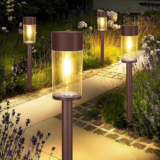 UME 8 Pack Solar Pathway Lights Outdoor, Bright Solar Garden Lights with Metal Design–IP65 Waterproof, Auto On/Off, 3000K LED Landscape Lighting for Yard, Lawn, Walkway, Driveway, Patio Decor UME