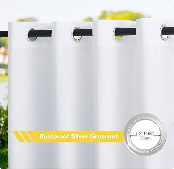 NICETOWN Canvas Outdoor Curtains for Patio Waterproof 2 Panels, Thermal Insulated Silver Rustproof Grommet Top & Bottom Privacy Windproof Outdoor Curtains/Drapes for Cabana, W55'' by L95'', White NICETOWN