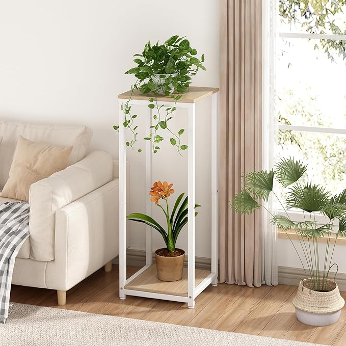 Plant Stand Indoor Corner Tall 2 Tier Metal Modern Flower Storage Plant Shelf Holder for Living Room Balcony Garden,White (2 Tier-White) YIZAIJIA
