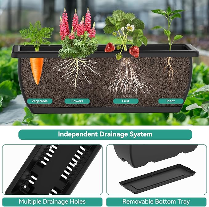 CADUKE Raised Garden Bed, Garden Raised Planter Box with Legs, 32" Elevated Vegetable Garden Beds with Drainage Holes & Trellis, Herb Garden Planter Outdoor for Vegetables, Balcony, Patio, Black CADUKE