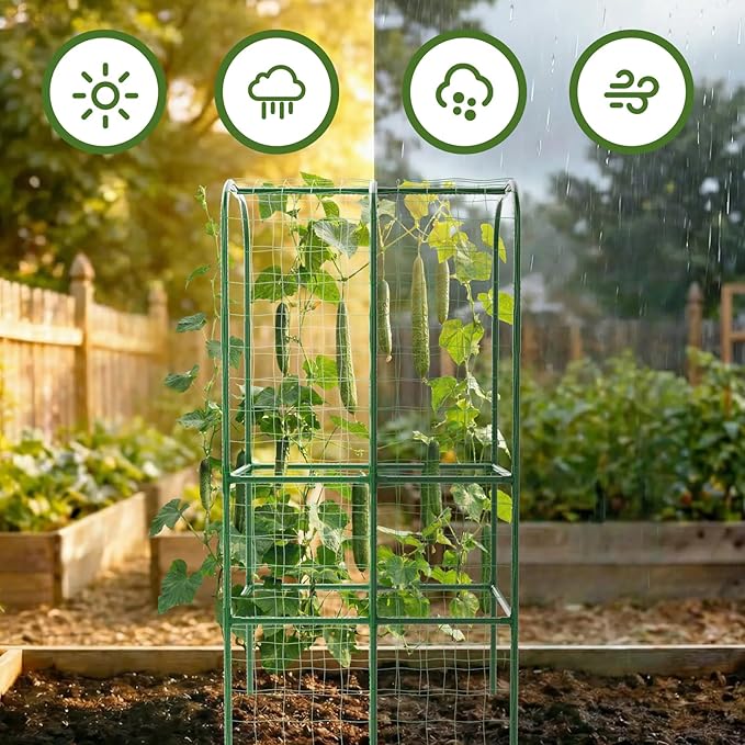 65" Tall Cucumber Trellis for Raised Bed, Garden Trellis for Climbing Plants Outdoor, U-Shape Metal Arch Vegetables Trellis Plant Support for Zucchini Squash Vines HOYEJYOU