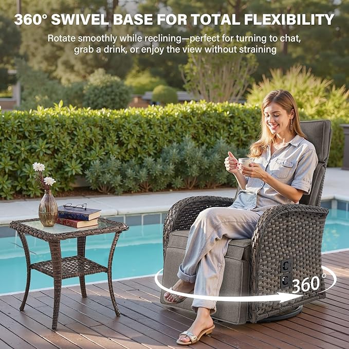Belord Dual-Adjust Outdoor Swivel Recliner Chair – Wicker Reclining Patio Chair with Adjustable Backrest and Footrest, All-Weather Wicker Chaise Lounge Chair Outdoor for Pool Deck (2.0) Belord
