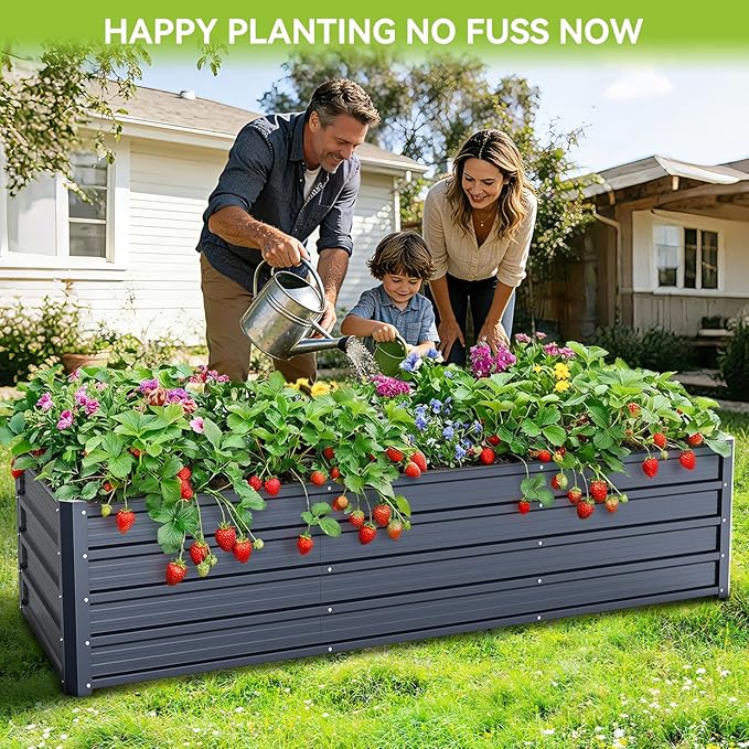 Ohuhu 8x3x1.5FT Metal Raised Garden Bed Outdoor, Reinforced Galvanized Steel Rustproof Planter Box, 100% Non-Toxic, 269 Gal Large Capacity Heavy Duty Raised Beds for Growing Vegetables Flowers Herbs Ohuhu