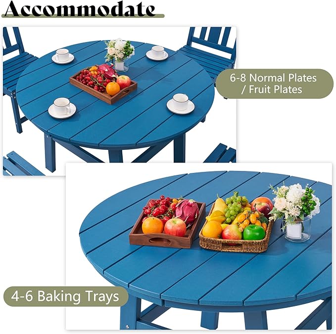 AMERLIFE 5 Piece HDPE Outdoor Dining Table & Chairs Set, All-Weather Patio Table and Chairs Set Furniture with Umbrella Hole for Garden, Backyard, Poolside, Seaside, Blue AMERLIFE