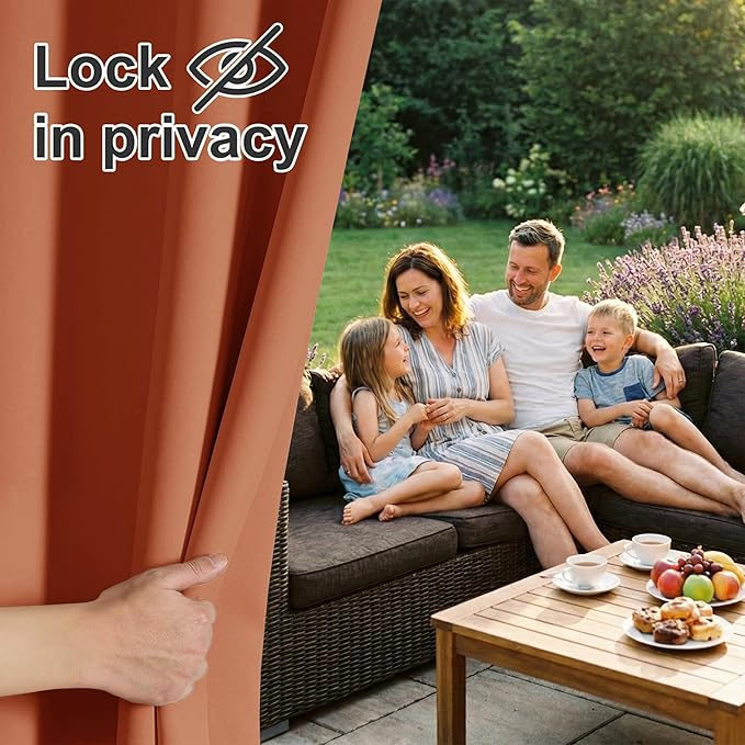 RYB HOME Outdoor Curtains for Patio Waterproof Block Sunlight Thermal Insulated Privacy Assured Thick Outside Curtains for Porch, Gazebo, Pergola, W52 x L95, Mecca Red, 1 Panel RYBHOME