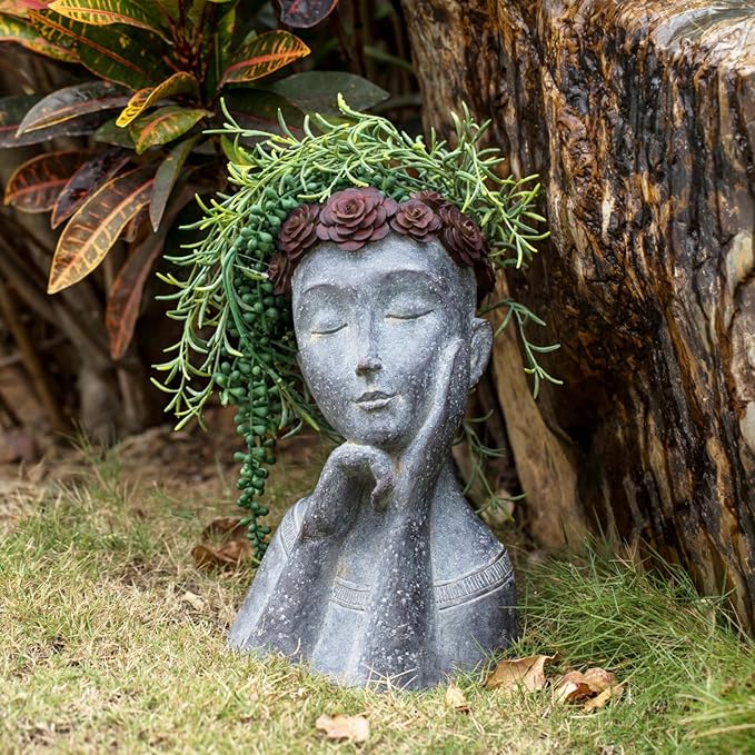 Newman House Studio Succulents Face Planters Pots Head - Flower Pot with Drainage Hole Face Head Large Garden Farmhouse Decor 9.4 x 7.2 x 13.9 inch NewmanHouseStudioLLC