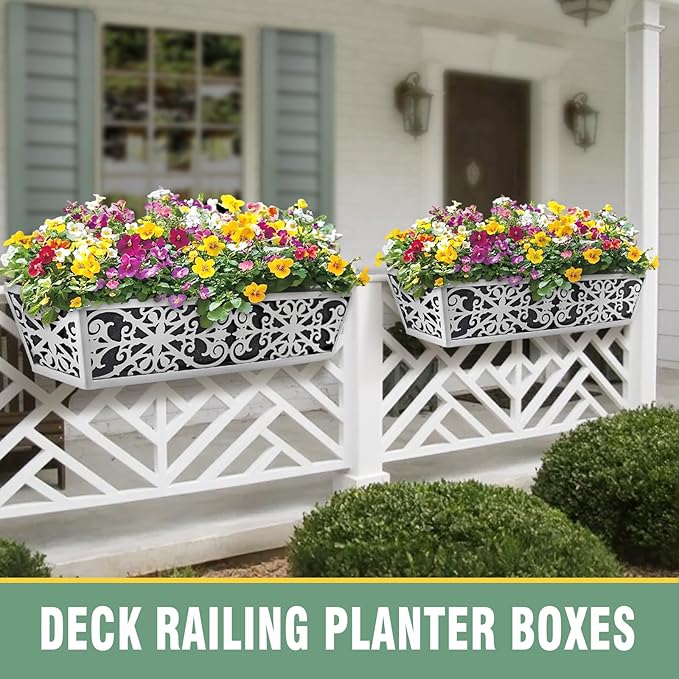 6 Pack 30 Inch Window Boxes Planter for Outdoor Plants Deck Railing Planters Box with Adjustable Brackets for Porch Fence Balcony Hanging Flower Baskets with Non-Woven Fabric Liner for Garden Décor KarlliuHOMEGARDEN