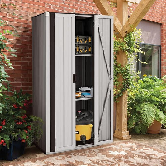 AECOJOY Outdoor Storage Cabinet Waterproof with Adjustable Shelves, Vertical Tall Outdoor Cabinet Weatherproof, Garden Sheds & Outdoor Storage Clearance Cabinet Storage for Outside in White AECOJOY
