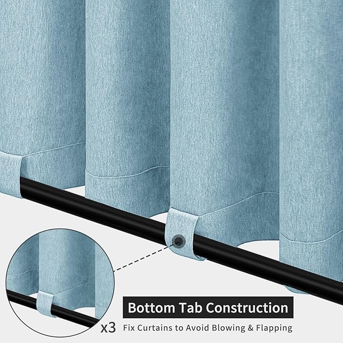 Easy-Going Linen Look Outdoor Curtains Waterproof Windproof Porch Curtains, Soft Thicken Outdoor Privacy Curtains for Patio, Gazebo, Grommet Top and Tab Bottom Drape, 1 Panel, 54x84 inch, Sky Blue Easy-Going