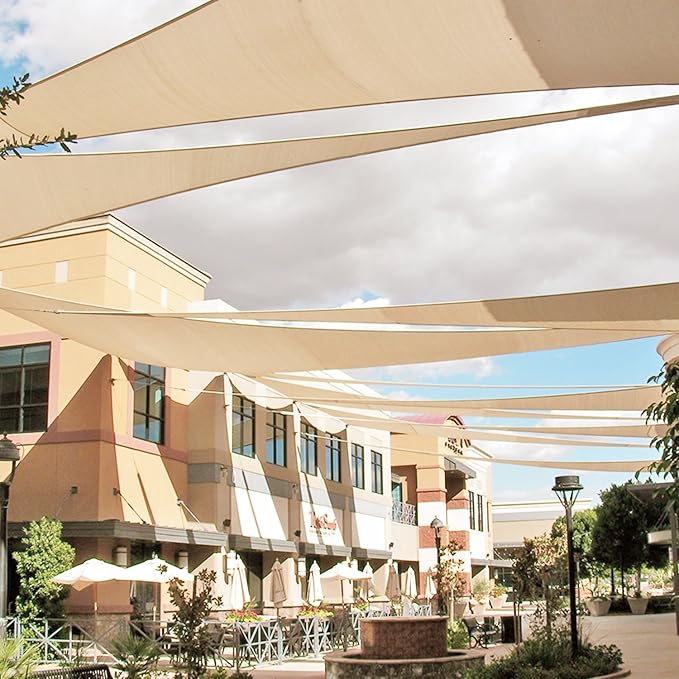 E&K Sunrise 18' x 18' x 18' Sun Shade Sail Triangle Canopy Shade Cover UV Block for Patio Backyard Garden Outdoor (Sand) EKSUNRISEINC