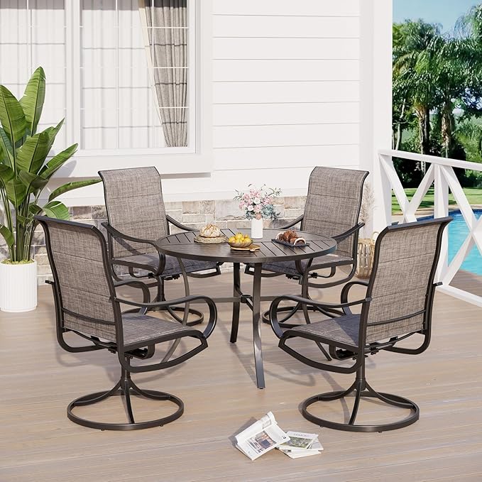 Sophia & William Patio Sets 5 Pieces Patio Dining Set for 4, Textilene Swivel Dining Chairs Padded with Round Metal Dining Table Outdoor Dining Furniture All Weather Textilene for Garden Porch SophiaWilliam