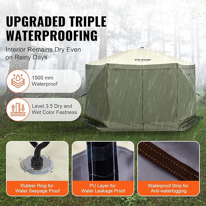 VEVOR 12x12ft Pop Up Gazebo Tent with Mosquito Netting, 6 Removable Wind Panels & 2 Mesh Windows, Outdoor Canopy Shelter for Patio, Army Green VEVOR