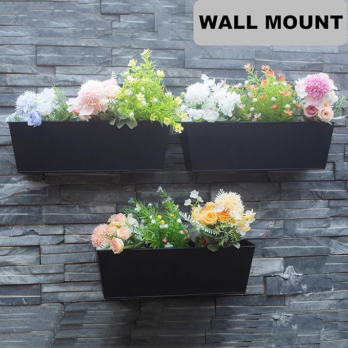 Wall Hanging Planters for Outdoor Plants 16 Inch Large Metal Fence Pots with Hooks for Outside Garden Balcony Plants 3PCS（Black） Holensun
