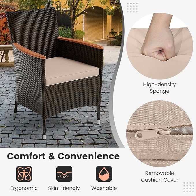 Tangkula 11 Pieces Rattan Outdoor Dining Set with 15Ft Solar Patio Umbrella for 8, Outdoor Wicker Table Set with 8 Cushioned Chairs, Acacia Wood Top, Outdoor Umbrella with Base Included TANGKULA