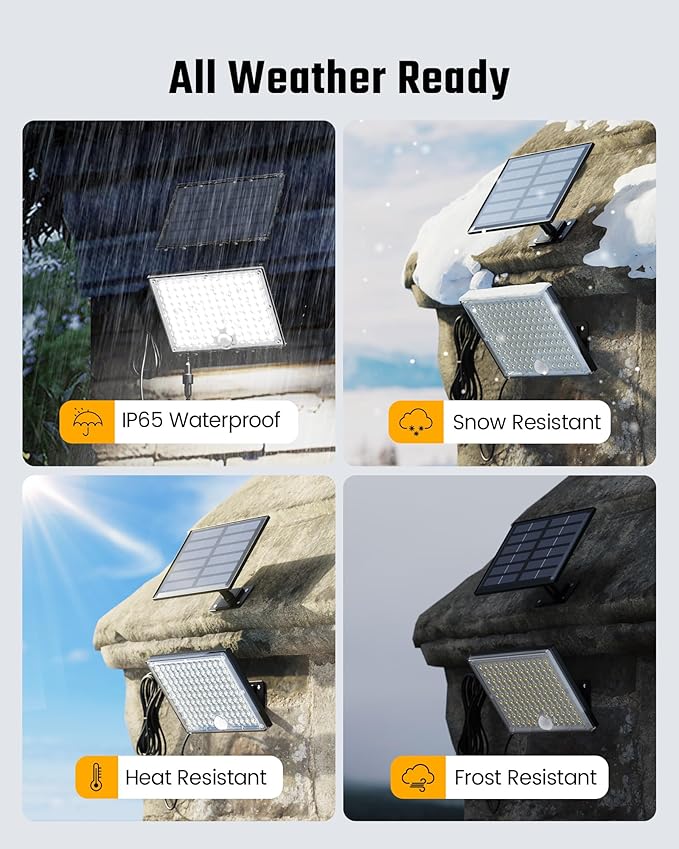 SUPERDANNY Solar Outside Lights with 113 Bright LEDs 7000K, Motion Sensor Outdoor Flood Lights Dusk to Dawn with 16ft Cable IP65 Waterproof, Security Light for Garden Barn Porch 3 Pack SUPERDANNY