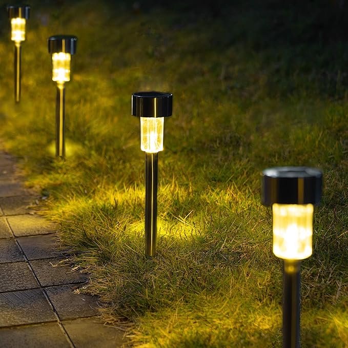 GIGALUMI Solar Pathway Lights, Stainless Steel IP44 Waterproof Auto On/Off Outdoor LED Solar Landscape Lights for Garden, Yard, Patio, Path and Walkway(20 Pack, Warm White) GIGALUMI