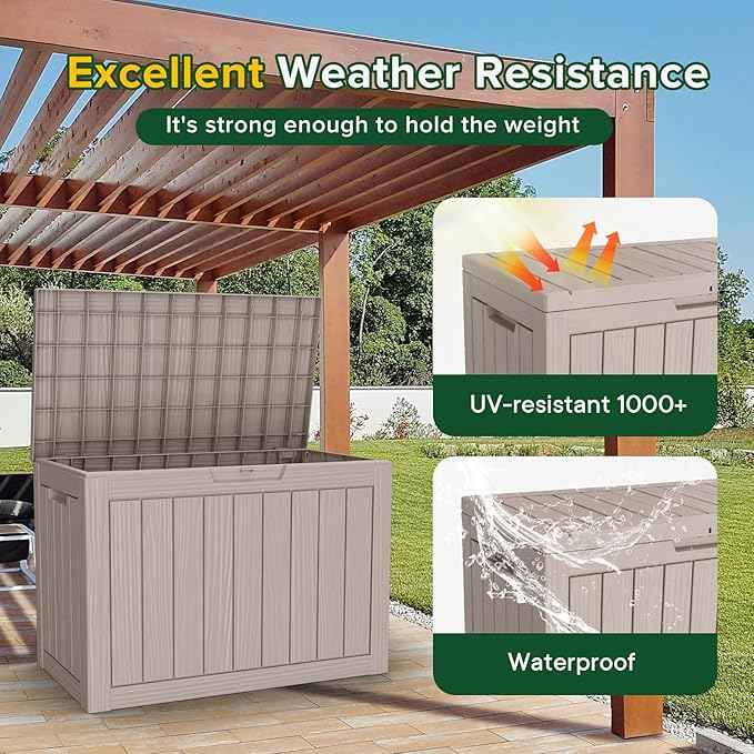 DRATO 45 Gallon Deck Box, Outdoor Storage Box for Patio Furniture, Patio Cushions, Gardening Tools, Pool Supplies 480lbs Weight Capacity,Waterproof Resin Storage Boxes（Grey，45 Gallon）