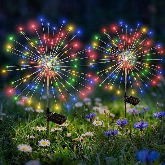 Solar Garden Lights Outdoor Decorative, 2pack 120 LED Firework Lights Waterproof，Solar Fairy Lights for Outside,Garden,Yard, Patio,Pathway,Flowerbed,Party(Multicolor) Rootora