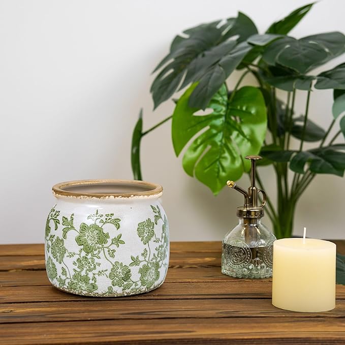 Flower Pot,Vintage Ceramic Pot for Planter with Drainage Holes, 6.29 inch Ice Crack Glazed Indoor Planters Pot for Indoor,Tucan Home Decor,Gardening Gifts,Green (Modern) Dosayes