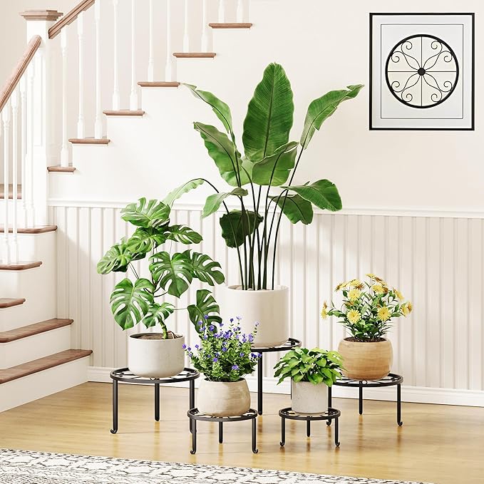 5 Pack Metal Plant Stand Heavy Duty Metal Plant Shelf for Multiple Plants Anti-Rust Iron Flower Pot Stand Holder for Home Garden Rootora