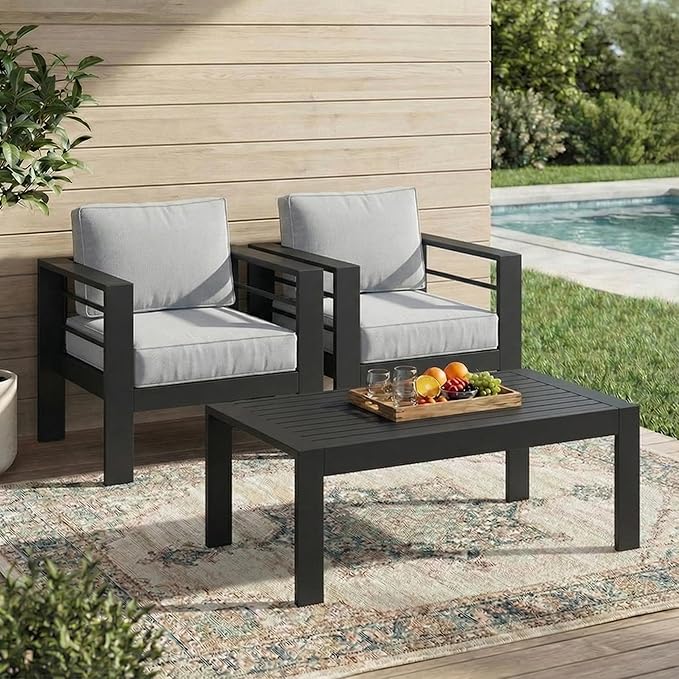 Solaste Aluminum Patio Furniture Set for All Weather, Oversized Metal Outdoor Furniture Set with 27.5" Deep Seating and 3.2" Wide Armrest, Outdoor Patio Sofa with 10" Back Suport Cushion Solaste