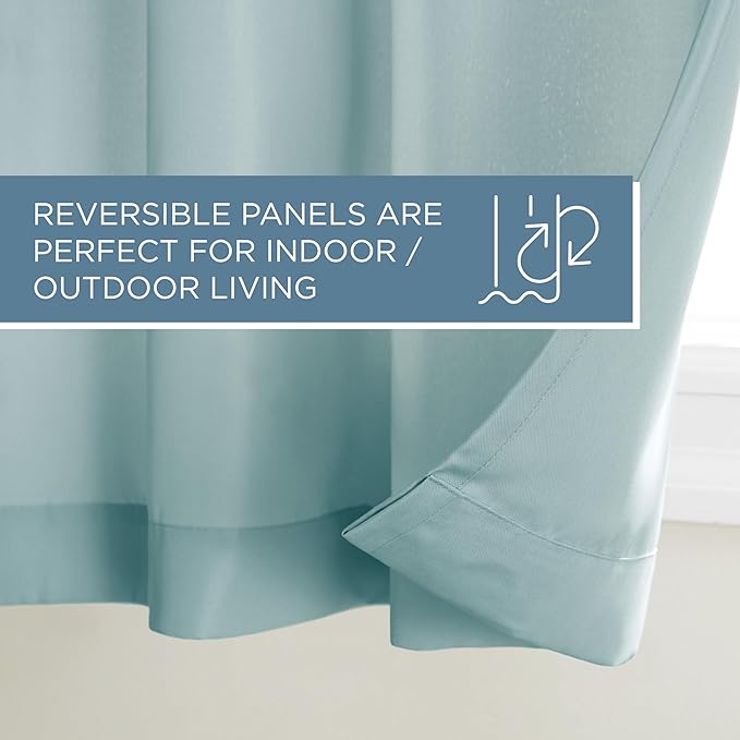 Town & Country Basics Cabana Solid Heavyweight Indoor Outdoor Curtains, Light Filtering Opacity with Grommet Top, Water Repellent, 2-Pack Set, 54"x120", Blue TOWN+%26+COUNTRY+BASICS