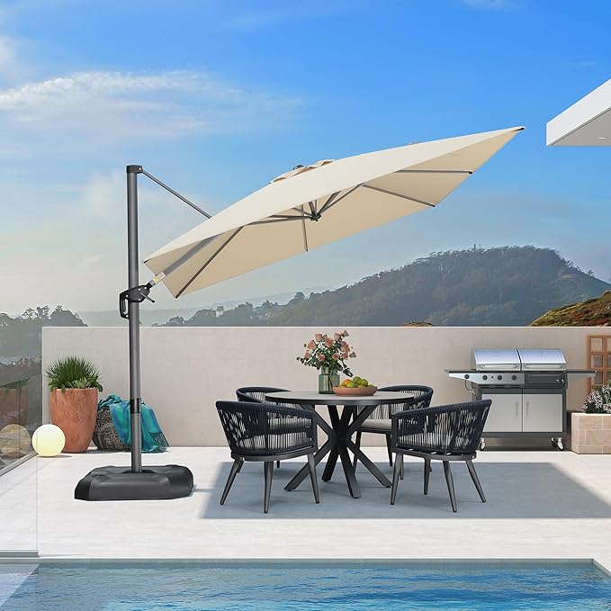 PURPLE LEAF 9 Feet Patio Umbrella Outdoor Cantilever Square Umbrella Aluminum Offset Umbrella with 360-degree Rotation for Garden Deck Pool Patio, Beige PURPLELEAF