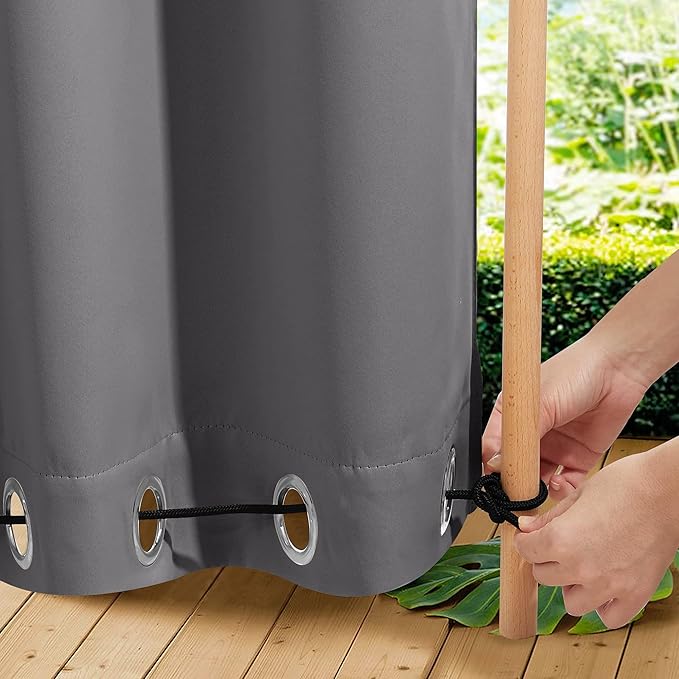 NICETOWN 2 Panels Outdoor Curtains for Patio Waterproof, W100 x L95 Windproof Extra Wide Grommet & Back Tab on Top & Bottom Thermal Insulated Sun Blocking Drapes with Rope for Gazebo, Grey NICETOWN