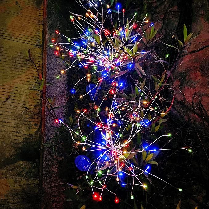 JJGoo Solar Firework Lights, 2 Pack 180 LEDs 2 Lighting Modes Solar Lights Outdoor Waterproof for Garden Patio Walkway Pathway Party Wedding Christmas Decorative - Colorful JJGoo