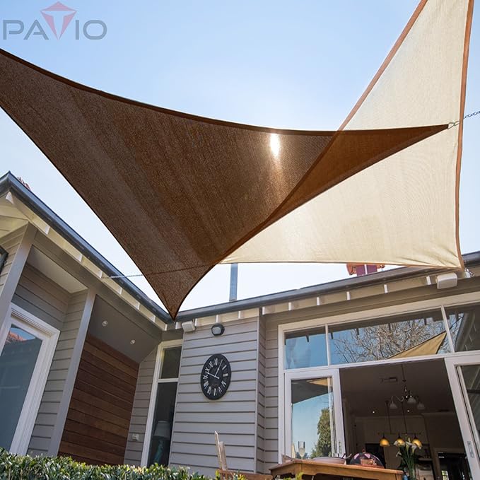 Patio Paradise 25' x 25' x 25' Sun Shade Sail Triangle Canopy Shade Cloth Fabric Sunlight Block Patio Pergola Cover HDPE Deck Awning for Outdoor Backyard Roof Shading, Brown Patio