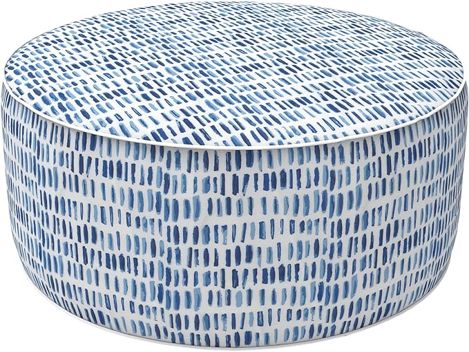 LVTXIII Outdoor Inflatable Ottoman Stool, Patio Water Repellent Footrest Stool with Handle, Portable Outside Round Ottoman for Patio Garden, Camping or Home Use, 21"x21"x9", Blue Pebble LVTXIII