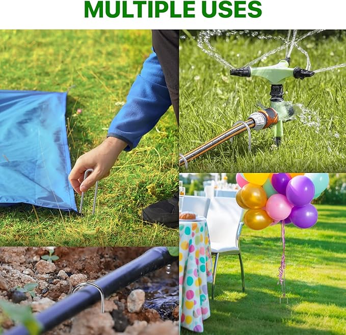U Shape Garden Stakes 50 Packs 4 Inch 11 Gauge Irrigation Tubing Stakes, Heavy Duty Galvanized Landscape Staples for Tube, Lawns, Landscape Fabrics,Irrigation Hose and Weed Barriers TiTifield