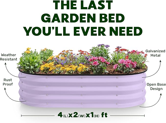 Plant & Plot Galvanized Raised Garden Beds Outdoor // 4×2×1 ft (2-Pack) Planter Raised Beds for Gardening, Vegetables, Flowers (Lavender) // Large Metal Garden Box PlantPlot