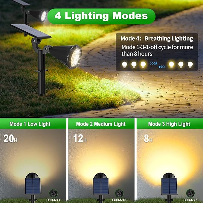 8 Pack Solar Spot Lights Outdoor Waterproof 180 Adjustable Solar Powered Landscape Lights for Yard, Garden, Pathway, Porch, Pool, Wall, 4 Lighting Modes, Warm White TadyrealSolarLights