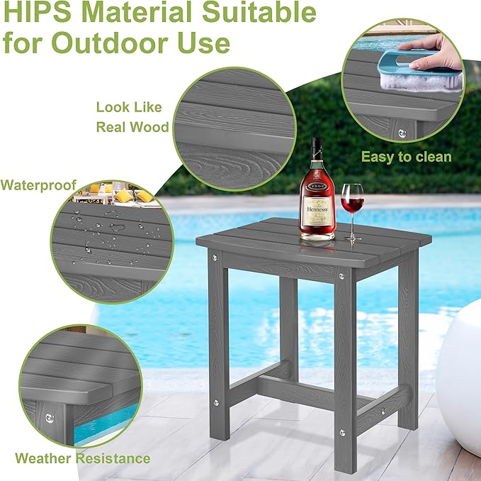 Y&M Outdoor Side Table, HIPS Adirondack Small Single Table, Waterproof Square Outside Table, Balcony Modern End Tables for Patio, Pool, Beach, Porch, Deck, Indoor or Outdoor Use (Dark Grey, 2 Pack) YM