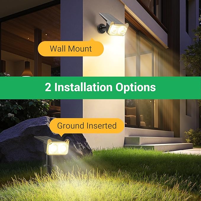 WdtPro Solar Lights Outdoor Waterproof, Solar Spot Lights Outdoor with Optical Lens, Auto ON/Off, 30H+ Runtime, Landscape Spotlights for Flag Yard Path Garden Tree, Warm White 6 Pack WdtPro