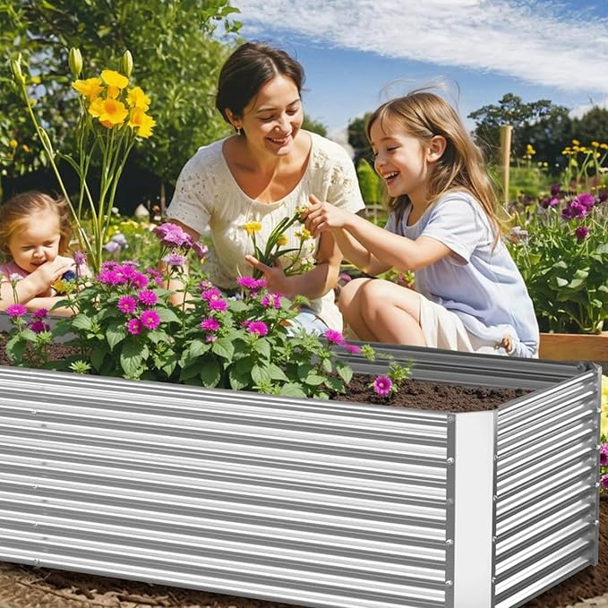 2 Pack Tall 8x4FT Corrugated Galvanized Steel Raised Garden Bed Outdoor, Metal Above Ground Garden Bed for Vegetables and Flowers, Rectangle Raised Beds for Gardening CATMANOR