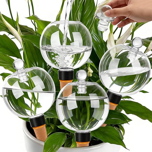 4 Pack 17.5 oz Plant Watering Globes with Covers Self Watering Planter Insert Top Fill Plastic Water Bulbs for Indoor and Outdoor Plants Watering Devices TINSKY