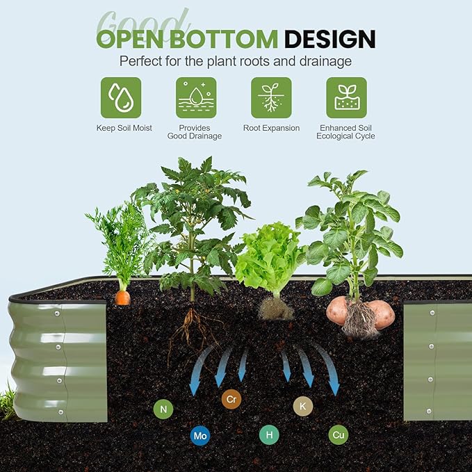 G GOOD GAIN 4-in-1 Adjustable Raised Garden Bed Kit | Galvanized Planter Boxes for Vegetables, Flowers | 12" Tall, Multiple Sizes (5x3x1ft, 4x4x1ft, 6x2x1ft, 7x1x1ft) | Outdoor Metal Raised Bed, Green GGOODGAIN