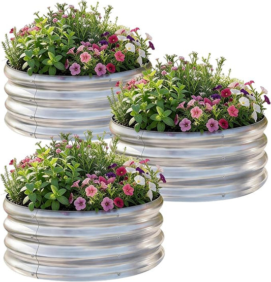 AHEONLAR 3Pack 2x2x1 ft Round Galvanized Raised Garden Bed Kit Round Metal Flower Box Large Planter Raised Beds Outdoor Garden for Planting,Fruit,Herb-Sliver AHEONLAR