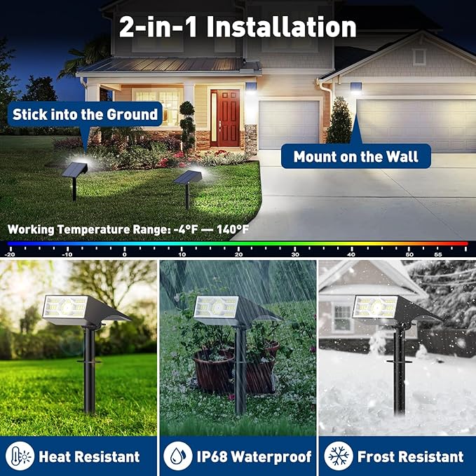 Solar Spot Lights Outdoor,6 Pack/56 LED Outdoor Lights for Yard Waterproof IP68, 4 Lighting Modes Solar Landscape Spotlights, Auto On/Off Solar Powered Flood Lights Garden Pathway,Cool White Katipeal